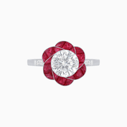 VVintage Inspired Floral Calibré-Cut Gemstone Petal Halo Ring - Shahin Jewelry